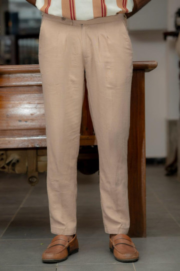 Sandalwood Pleated Linen Trousers 