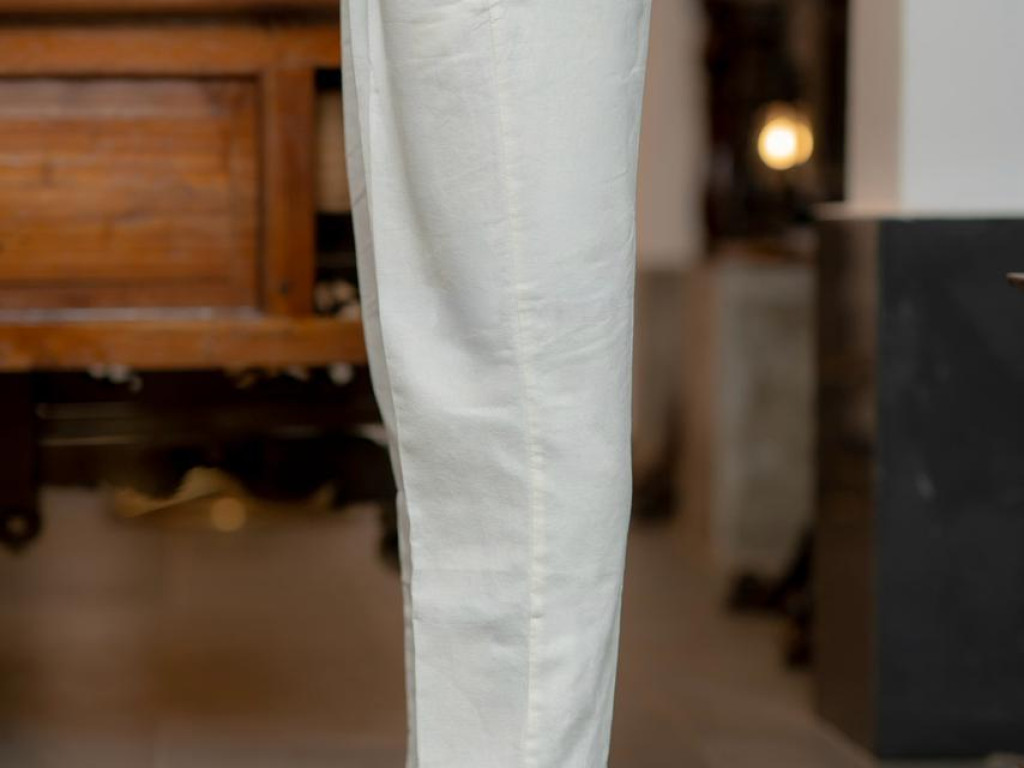 Pure White Pleated Linen Gurkha Trousers